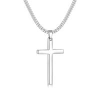 Zinvefa Collana a Croce da Uomo,Collana da uomo uomo in acciaio inossidabile con ciondolo a croce - Argento 50 * 30mm,60cm