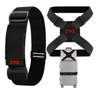 ZINZ Cinghia per valigia,valigia altamente elastica, marsupio regolabile, elastici con fibbie e altre applicazioni, Nero Rosso Set