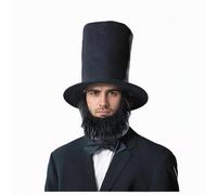 Zio, cappello da uomo con papillon e barba folta, divertente cappello da uomo, cappello a cilindro, per cosplay, costume da carnevale, Halloween, colore nero