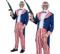 Zio Sam 4th Luglio American Costume Horror Patriota Completo Uomo + Pigiama