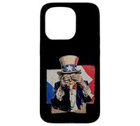 Zio Sam che si copre il viso in vergogna collage caos politico Custodia per iPhone 15 Pro