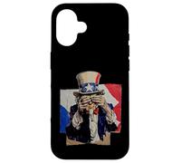 Zio Sam che si copre il viso in vergogna collage caos politico Custodia per iPhone 16