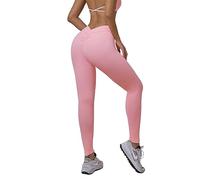 Zioccie Leggings da donna con scollo a V con schiena a V per sollevamento del sedere a vita alta e morbido collant da allenamento per palestra e yoga, Rosa pesca., S