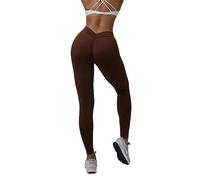 Zioccie Leggings da donna con scollo a V con schiena a V per sollevamento del sedere a vita alta e morbido collant da allenamento per palestra e yoga, Caffè, M