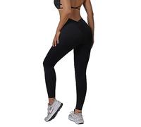 Zioccie Leggings da donna con scollo a V con schiena a V per sollevamento del sedere a vita alta e morbido collant da allenamento per palestra e yoga, nero, L