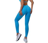 Zioccie Leggings da donna con scollo a V con schiena a V per sollevamento del sedere a vita alta e morbido collant da allenamento per palestra e yoga, Blu, S