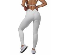 Zioccie Leggings da Donna con Scollo a V con Schiena a V per Sollevamento del Sedere a Vita Alta e Morbido Collant da Allenamento per Palestra e Yoga, Bianco, S