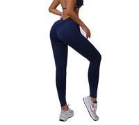 Zioccie Leggings da donna con scollo a V con schiena a V per sollevamento del sedere a vita alta e morbido collant da allenamento leggins contenitivi per palestra e yoga, Blu navy, L