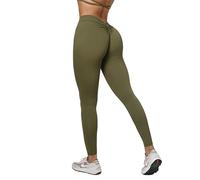 Zioccie Leggings da donna con scollo a V con schiena a V per sollevamento del sedere a vita alta e morbido collant da allenamento per palestra e yoga, Oliva, M