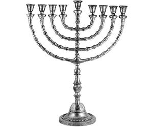 Zion Judaica Chanukah Menorah tradizionale extra large da utilizzare con candele spesse Shabbat o tazze d'olio dall'aspetto antico, per Shul, Sinagoga, Tempio alto 53,3 cm - Chanukiahs grandi