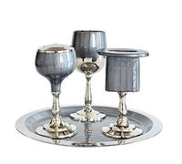 Zion Judaica - Set Havdalah in metallo rivestito con smalto, colore blu ardesia, include calice e vassoio Kiddush coordinati, portacandele Havdualah, scatola portaspezie Besamim, set regalo End of