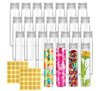 ZIOYA 24 Pezzi Provette Plastica 110 ML con 2 Etichetta Adesiva Trasparente Provette in Plastica con Tappo a Vite per Caramella Cioccolato Confetti Semi Artigianato Fai