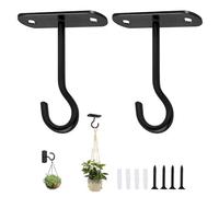 ZIOYANE Set di 2 ganci da soffitto resistenti in metallo da avvitare, per appendere piante, cestini e mangiatoie per uccelli (nero, 12,7 cm)