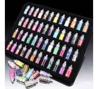 ZIOYANE Set di mini glitter in polvere di 48 colori, ecologici, esagonali a forma di caviale, in bottiglie di vetro, per nail art, fai da te e bomboniere nuziali
