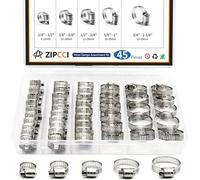 ZIPCCI Assortimento di fascette stringitubo, confezione da 45 morsetti per tubi in acciaio inox a vite senza fine (1/4" a 1-1/8")