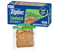 Ziploc Borse per panini e snack con texture EasyGuide, sacchetti in plastica con tecnologia Grip 'n Seal, 105 sacchetti in totale