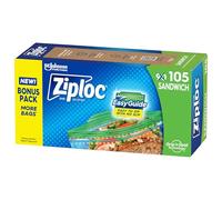 Ziploc Borse per panini e snack con texture EasyGuide, sacchetti in plastica con tecnologia Grip 'n Seal, 105 sacchetti in totale