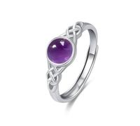 ZIPPICE Anello aperto regolabile in argento Sterling con nodo celtico, pietra portafortuna e anello di fidanzamento, perfetto per regali di compleanno da donna, Argento sterling