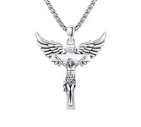 ZIPPICE Collana in argento Sterling 925 con ciondolo a forma di santo patrono, amuleto, gioiello per uomo e donna, con catena in acciaio inox, 1.49" x 1.37" (38mm x 35mm), Argento sterling