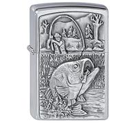 Zippo Feuerzeug 2000407 Bass Fishing Emblem Accendino a Benzina, Ottone, Argento