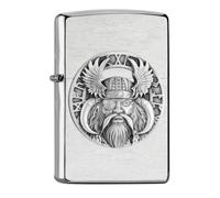 Zippo 200 Odin Mini Embl., Chrome Brushed, emblema - Ricaricabile - Design antivento - Confezione regalo - Made in USA