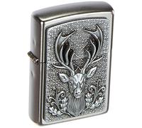 Zippo Accendino Cromo Cervo Emblema Pezzo da Collezione Deer Testa Antivento