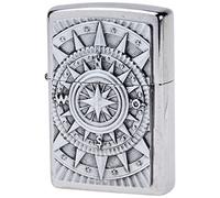 Zippo 2005350 - Accendino a benzina con emblema, in ottone effetto acciaio INOX, 1 x 6 x 6 cm
