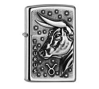 Zippo Accendino Taurus Cromo Con Distintivo Toro Segno Zodiaco Toro Benzina