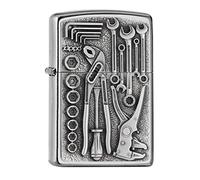 ZIPPO 2007114 Accendino antivento, motivo della decorazione: cassetta degli attrezzi, con marchio, effetto Street Chrome, ricaricabile, in confezione regalo di ottima qualità