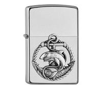 ZIPPO 2007130 - Emblema Shark, cromo satinato, accendino a benzina, ricaricabile, in confezione regalo di alta qualità