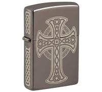 Zippo Accendino tascabile con incisione laser a forma di croce celtica, colore: nero
