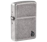 Zippo Accendino antico, argento antico, serie con custodia rinforzata e incisione profonda, ricaricabile, prodotto negli Stati Uniti