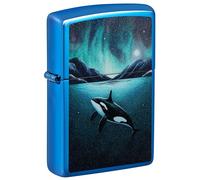 Zippo Accendino antivento a forma di balena, colore blu lucido, ricaricabile, riutilizzabile, antivento, confezione regalo, prodotto negli Stati Uniti