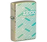 Zippo Accendino antivento Astratto Laser lucido blu-verde laser a 360°, ricaricabile, riutilizzabile, design antivento, prodotto negli Stati Uniti