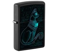 Zippo Accendino Antivento Black Light Gatto Spirituale Black Matte Stile Icona Egizia Pocket Lighter - Taglia Unica, Nero