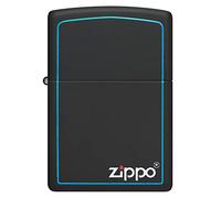 Zippo Accendino antivento classico nero e blu, finitura nera opaca, immagine a colori, ricaricabile, riutilizzabile, design antivento, confezione regalo, metallo, prodotto negli Stati Uniti