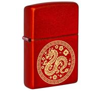 Zippo Accendino antivento con drago cinese zodiacale, incisione laser, riutilizzabile, ricaricabile, design antivento, confezione regalo, realizzato negli Stati Uniti, rosso metallico