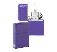 Zippo Accendino antivento con logo e fiamma, colore viola opaco, ricaricabile, riutilizzabile, antivento, in confezione regalo, in metallo, prodotto negli Stati Uniti, esclusivo Amazon