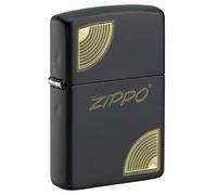 Zippo Accendino antivento con logo Script Corners, nero opaco, incisione laser/incisione automatica, ricaricabile, riutilizzabile, design antivento, confezione regalo, made in USA
