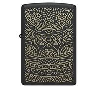 Zippo Accendino antivento con motivo geometrico dorato, nero opaco, incisione laser, ricaricabile, fiamma regolabile, confezione regalo, struttura in metallo, prodotto negli Stati Uniti