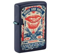 Zippo Accendino antivento con poster Rock and Roll blu navy opaco, ricaricabile per tutta la vita, confezione regalo, costruzione in metallo, prodotto negli Stati Uniti, taglia unica