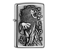 Zippo Accendino antivento con stemma Leo, Street Chrome, ricaricabile, riutilizzabile, antivento, confezione regalo, prodotto negli Stati Uniti