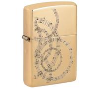Zippo Accendino antivento, design con note musicali, oro, ottone lucidato, immagine a colori, ricaricabile, antivento, confezione regalo, prodotto negli Stati Uniti