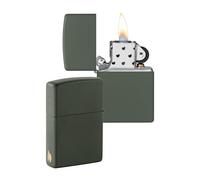 Zippo Accendino antivento - logo fiamma oro - finitura verde opaca - ricaricabile per uso a vita - fiamma regolabile - confezione regalo - costruzione in metallo - Made in USA
