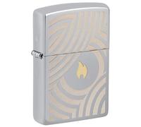 Zippo Accendino antivento, design fiamme e cerchi, cromato lucido, bicolore, ricaricabile, riutilizzabile, antivento, confezione regalo, prodotto negli Stati Uniti
