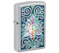 Zippo Accendino Antivento Design Fiore di Loto High Polish Chrome, Argento Azzurro, Taglia Unica