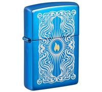 Zippo Accendino antivento Fancy Flame, blu lucido, laser bicolore a 360°, ricaricabile, riutilizzabile, design antivento, confezione regalo, prodotto negli Stati Uniti