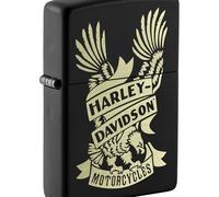 Zippo Accendino antivento Harley-Davidson, nero opaco, incisione laser, ricaricabile, design antivento, confezione regalo, prodotto negli Stati Uniti