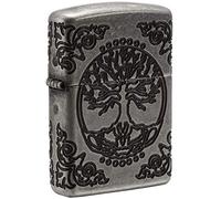 Zippo Accendino antivento in metallo a lunga durata, ricaricabile, perfetto per sigarette, sigari, candele, accendino tascabile, con albero della vita, altro, armatura argento anticato, standard