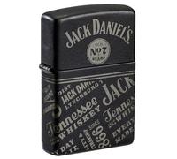 Zippo Accendino antivento Jack Daniels, nero opaco con cromato, laser a 360°, ricaricabile, riutilizzabile, design antivento, confezione regalo, prodotto negli Stati Uniti